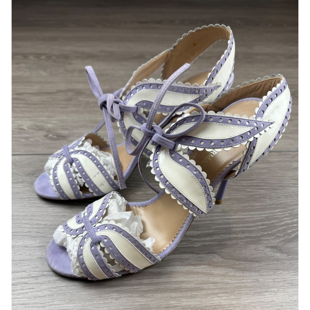 Emporio Armani Womens Sandals Scalloped Brogue Stiletto Purple White 40 US 9